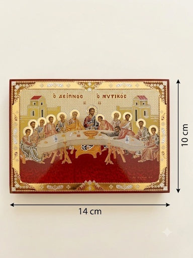Sacred Eucharist: Traditional Mystical Supper Byzantine Icon on Wood Block ICN