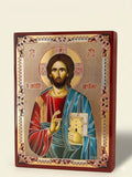 Christ Pantocrator Greek Orthodox Wooden Icon Plaque - Gold Foil Finish ICN