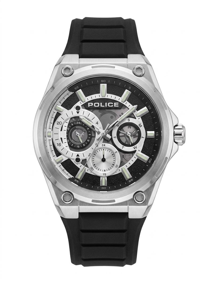 Police Men's Industrial Multi-Function Watch – Stainless Steel Case with Black Silicone Strap WCH
