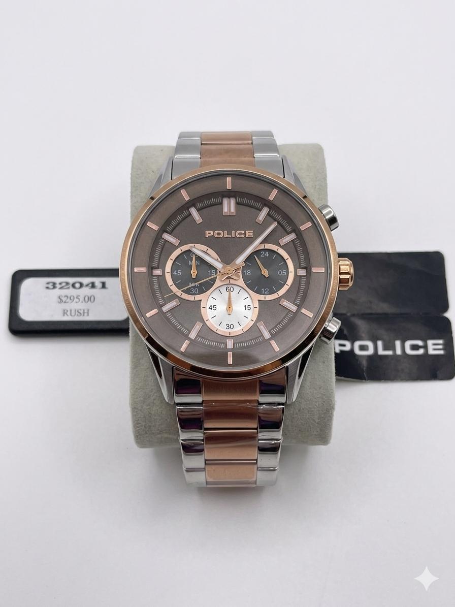Police Rush Two-Tone Chrono-Style Watch – Gray Dial & Rose Gold Accents WCH