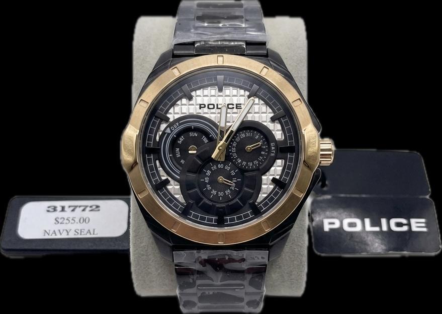 Police Navy Seal Black & Gold Watch – Textured Grid Multi-Dial WCH