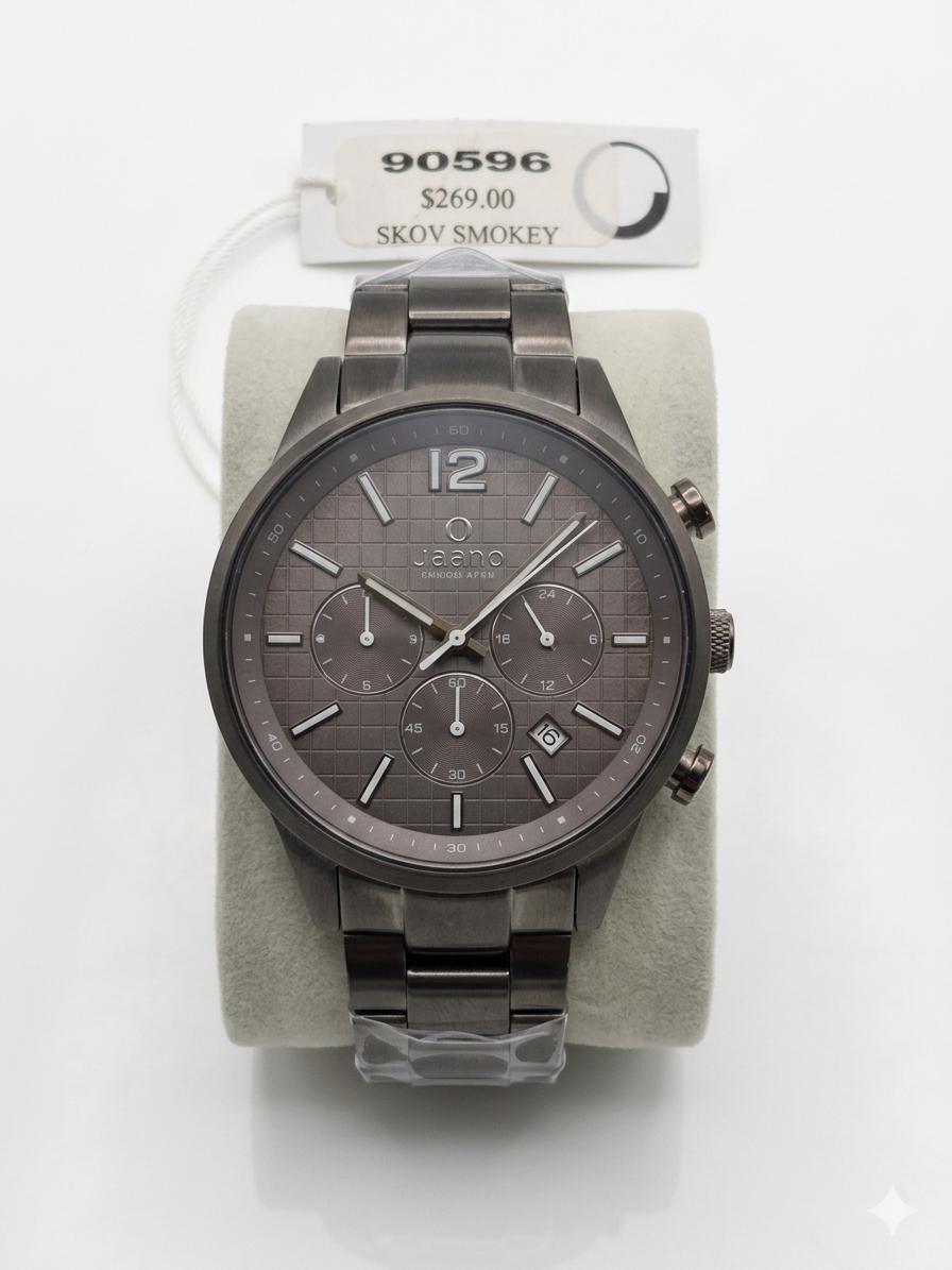 Jaano Skov Smokey Chrono-Style Watch – Monochromatic Gunmetal Grid Dial WCH
