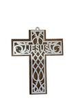 Filigree Cutout Wooden Wall Cross with "JESUS" Center (24 cm x 18.5 cm) CRS