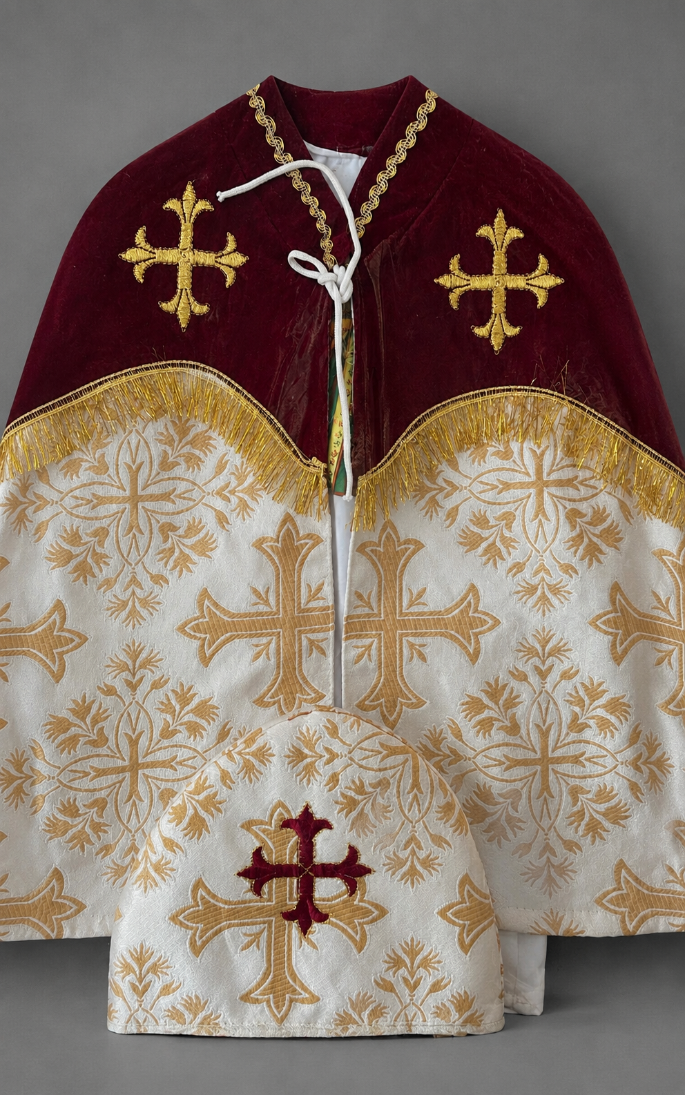Premium Liturgical Priest Burnus (Cape) Set – Velvet & Gold Brocade BPM