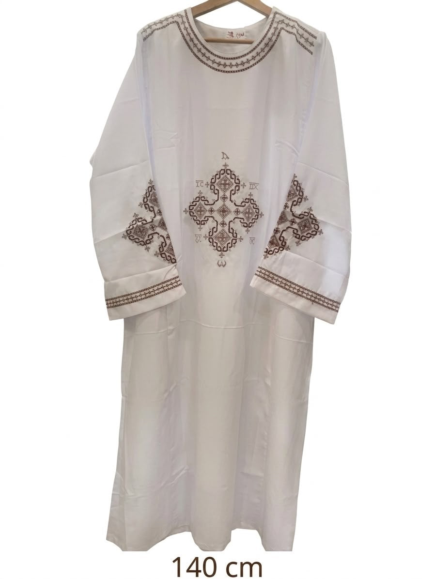 Traditional Coptic Deacon Tonia (White with Brown Embroidery) – 140cm CLT