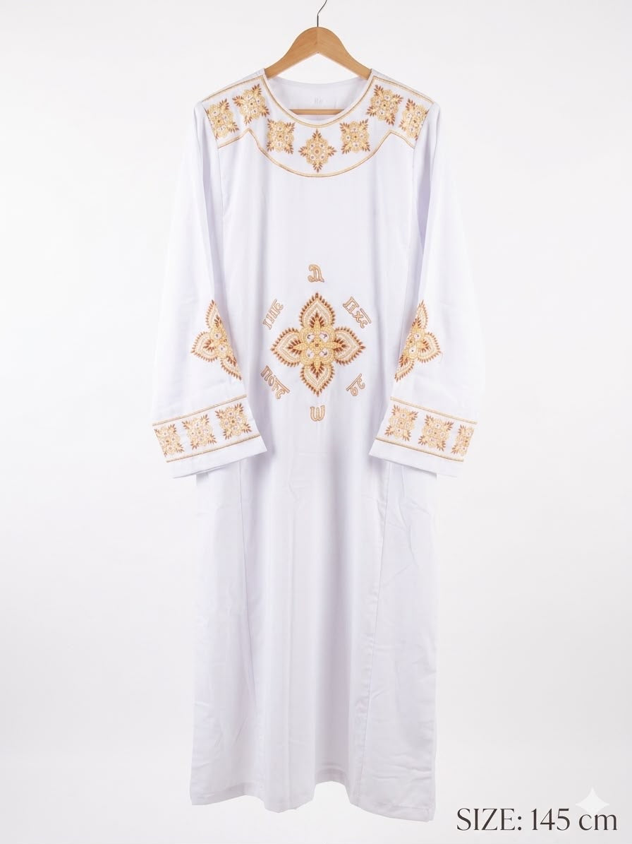 Traditional Coptic Deacon Tonia (White with Gold Embroidery) – 145cm CLT