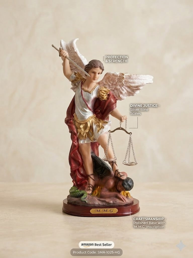 30029 Archangel Michael defeating Satan Statue HFS