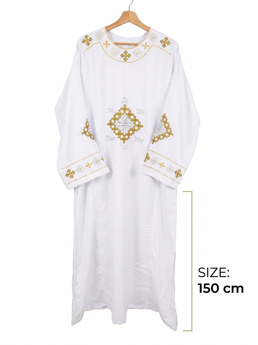 Elegant Gold and White Embroidered Coptic Deacon Tonia – 150cm CLT
