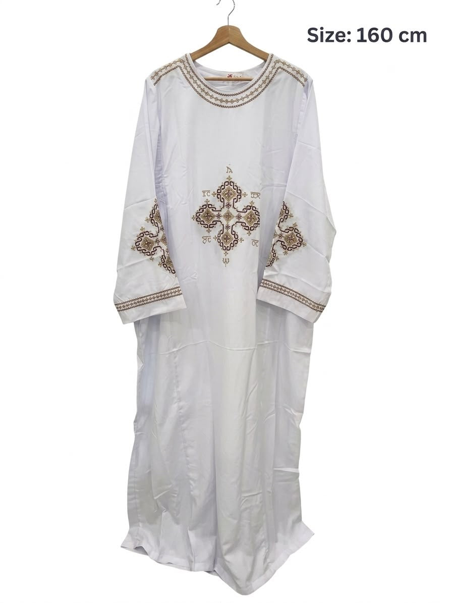 Traditional Coptic Deacon Tonia (White with Brown Embroidery) – 160cm CLT