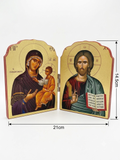 Christ Pantocrator & Virgin Mary Folding Wooden Diptych (14.5 x 21cm) ICN