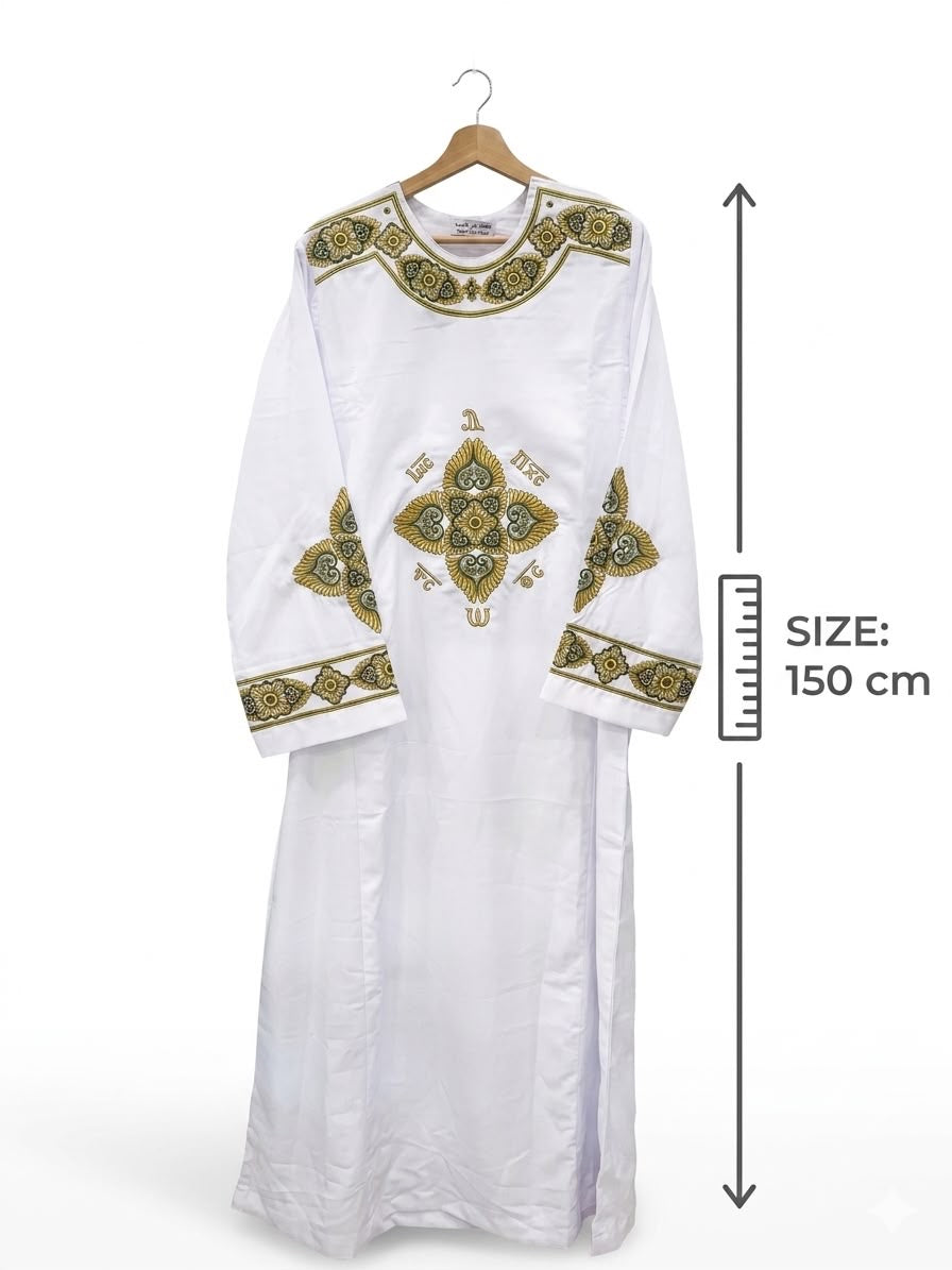 Premium Gold and Olive Green Embroidered Coptic Deacon Tonia – 150cm CLT
