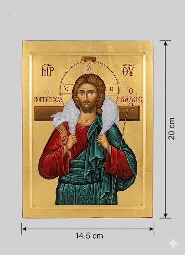 The Good Shepherd: Traditional Byzantine Christ Icon on Premium Wood Block ICN