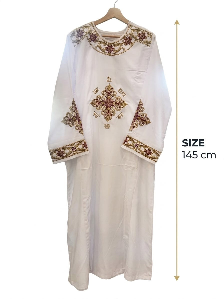 Premium Gold and Burgundy Embroidered Coptic Deacon Tonia – 145cm CLT