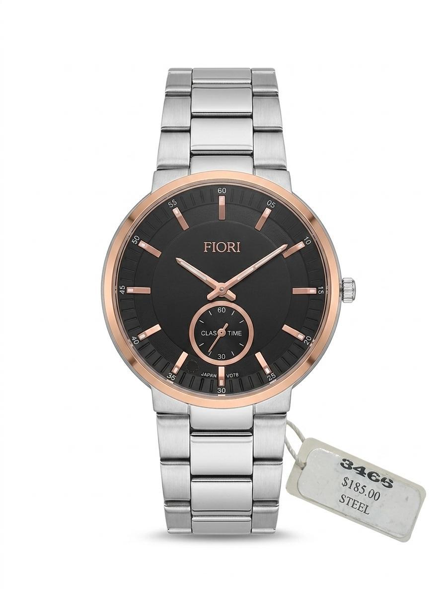 Fiori "Classic Time" Men's Minimalist Watch – Stainless Steel Link Bracelet with Rose Gold Bezel WCH
