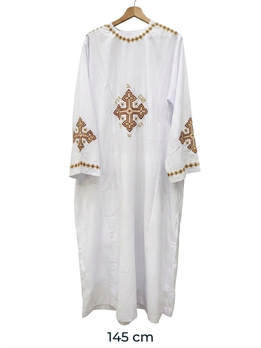 Classic Brown Cross Embroidered Coptic Deacon Tonia – 145cm CLT