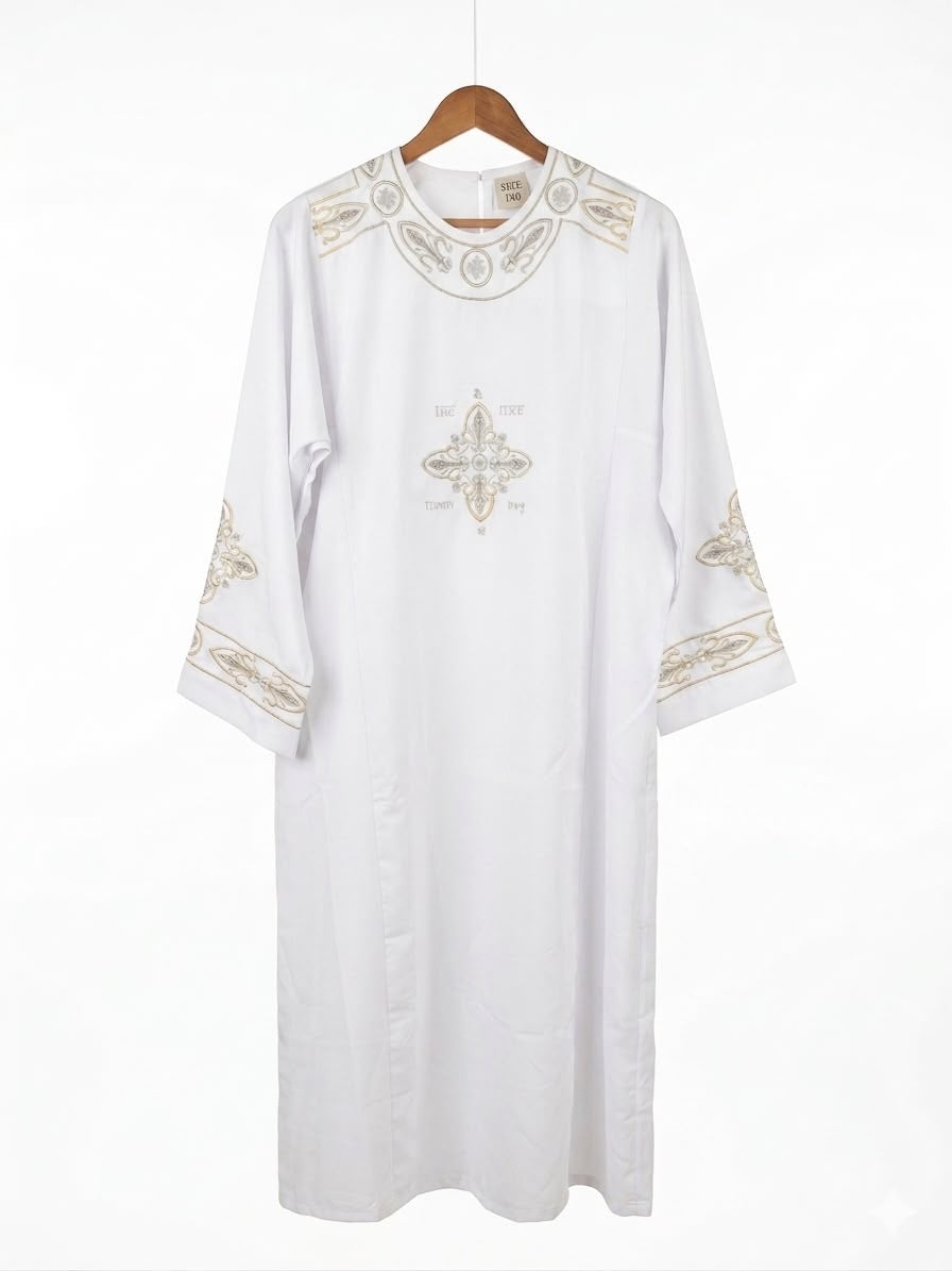 Refined Gold Filigree Coptic Deacon Tonia – White & Subtle Gold (140cm) CLT