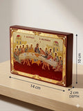 Sacred Eucharist: Traditional Mystical Supper Byzantine Icon on Wood Block ICN