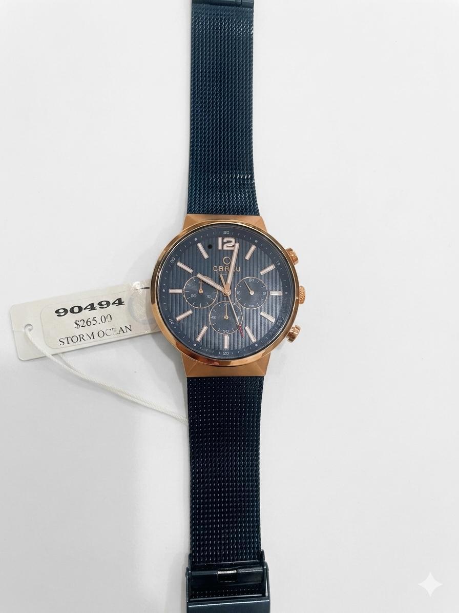 Graham Storm Ocean Rose Gold Watch – Navy Blue Multi-Dial & Mesh Strap WCH