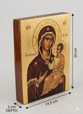 Classic Greek Style Virgin Mary Portaitissa Wood Icon with Textured Gold Backdrop ICN