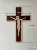 Dual-Layer Hardwood Wall Crucifix with Outlined Corpus CRS