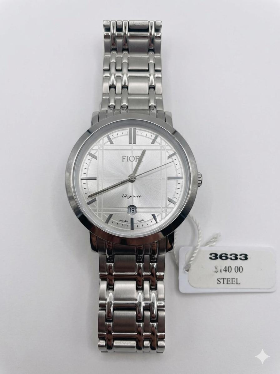 Fiori "Elegance" Men's Classic Dress Watch – Stainless Steel Multi-Link Bracelet & Silver Textured Dial WCH