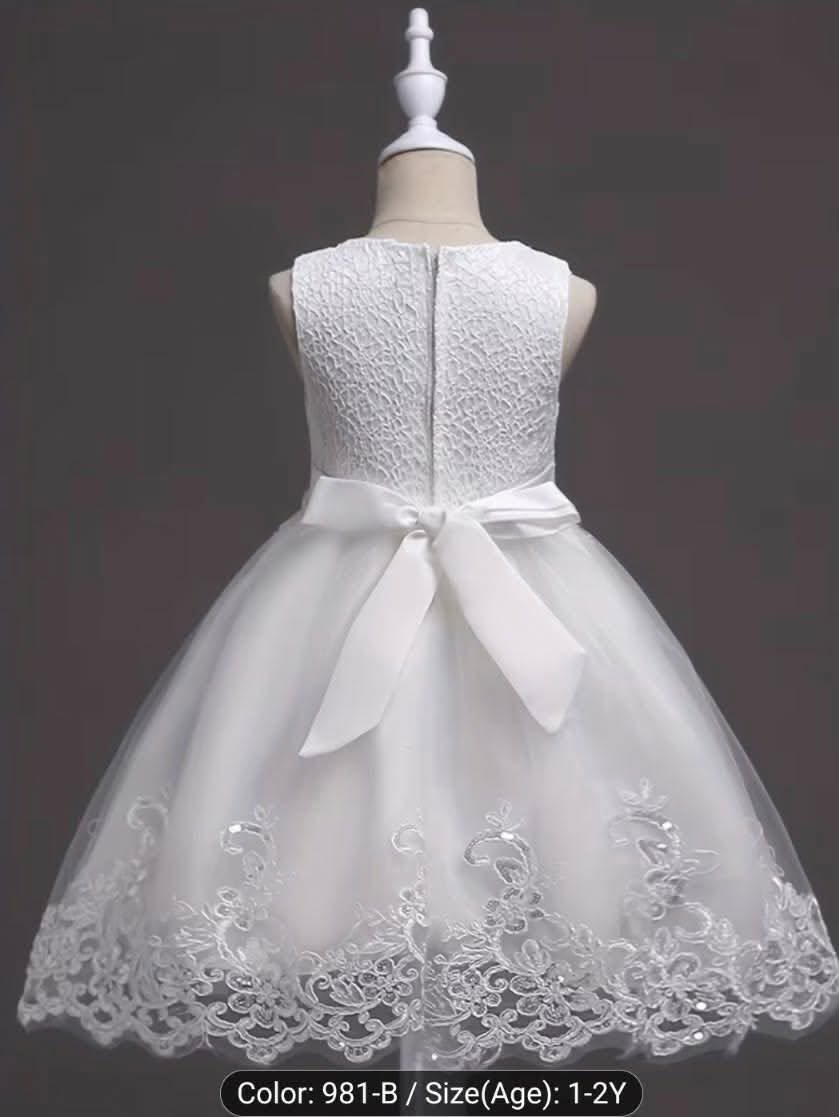 Premium White Toddler Baptism Dress – Pearl Neckline BPM