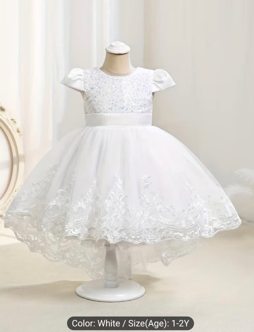 Premium White Sequin &amp; Lace Toddler High-Low Gown&nbsp; BPM