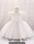 Premium White Toddler Baptism Dress – Lace Cap-Sleeve Tutu Gown BPM