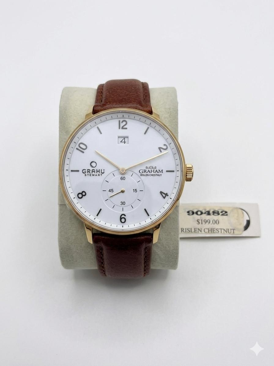Graham "Rislen Chestnut" Men's Heritage Watch – Gold-Toned Case with Chestnut Brown Leather Strap WCH