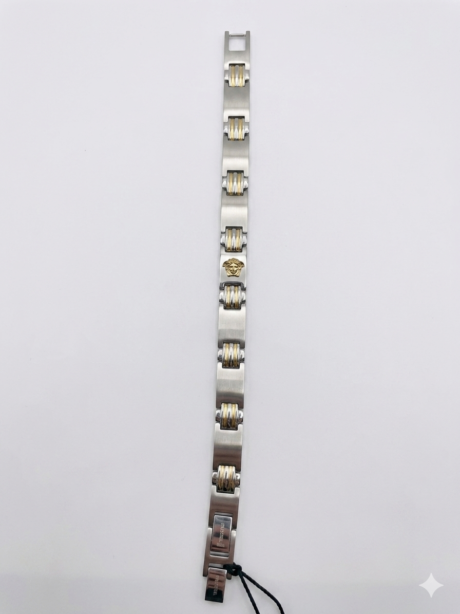 Men's Two-Tone Medusa Link Bracelet – Stainless Steel CNB