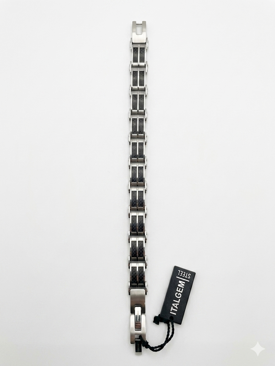 Italgem Men's Carbon Fiber & Stainless Steel Link Bracelet CNB