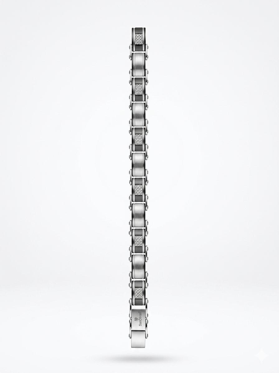 SanDiro Men's Textured Steel & Black Accent Link Bracelet CNB
