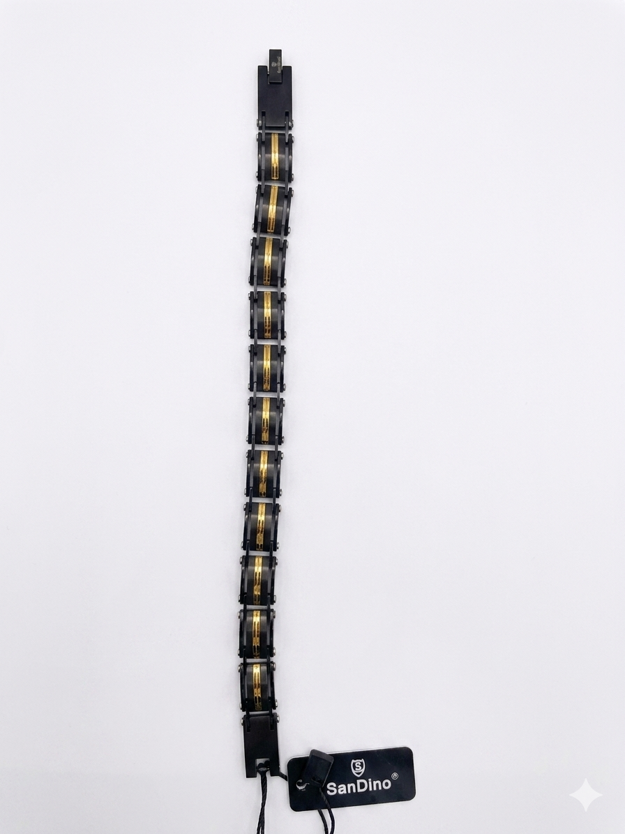 SanDino Men's Black & Gold Mechanic Link Bracelet CNB