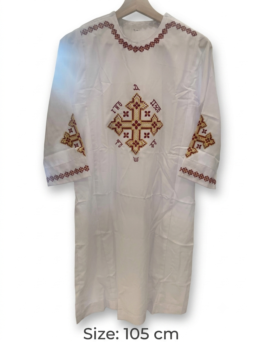 Traditional Burgundy and Gold Embroidered Youth Coptic Deacon Tonia – 105cm CLT