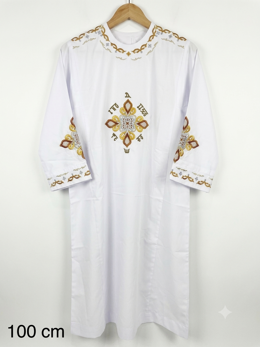Traditional Tri-Tone Gold, Silver, and Bronze Embroidered Youth Coptic Deacon Tonia – 100cm CLT