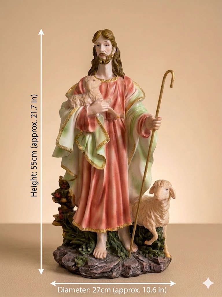 30001 Jesus the Good Shepherd with Lambs Devotional Statue HFS