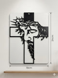 Modern Laser-Cut Face of Christ Wall Plaque - Minimalist Black and White Passion Cross CRS