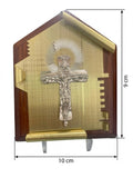 3D Silver Crucifixion Wooden Plaque – Gold Accent House -Shaped Icon ICN