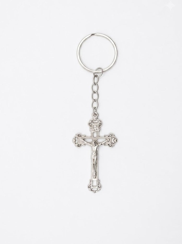 40044 Ornate Silver Metal Crucifix Keychain