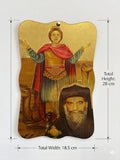 Saint Menas and Pope Cyril VI Coptic Orthodox Wooden icon ICN