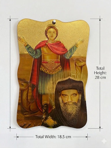 Saint Menas and Pope Cyril VI Coptic Orthodox Wooden icon ICN