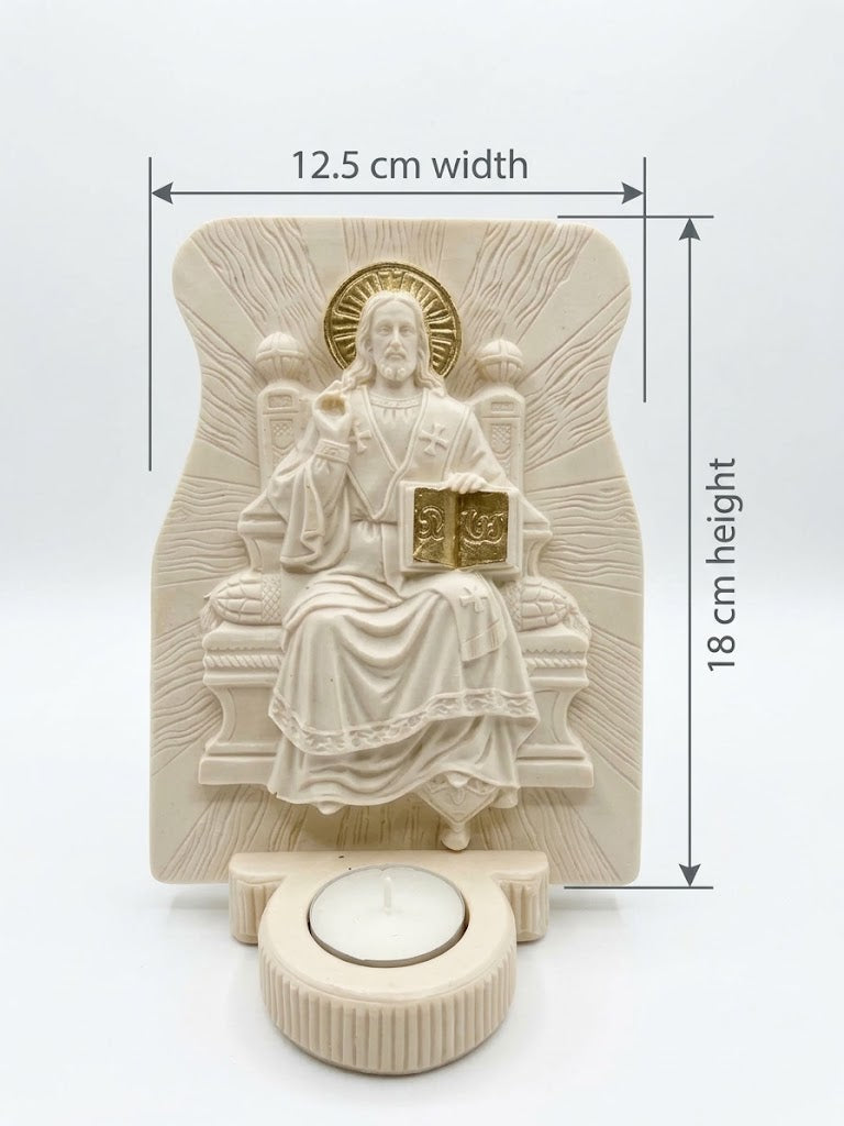 30043 Christ Enthroned Relief Plaque with Candle Holder (18 cm x 12.5 cm) HFS