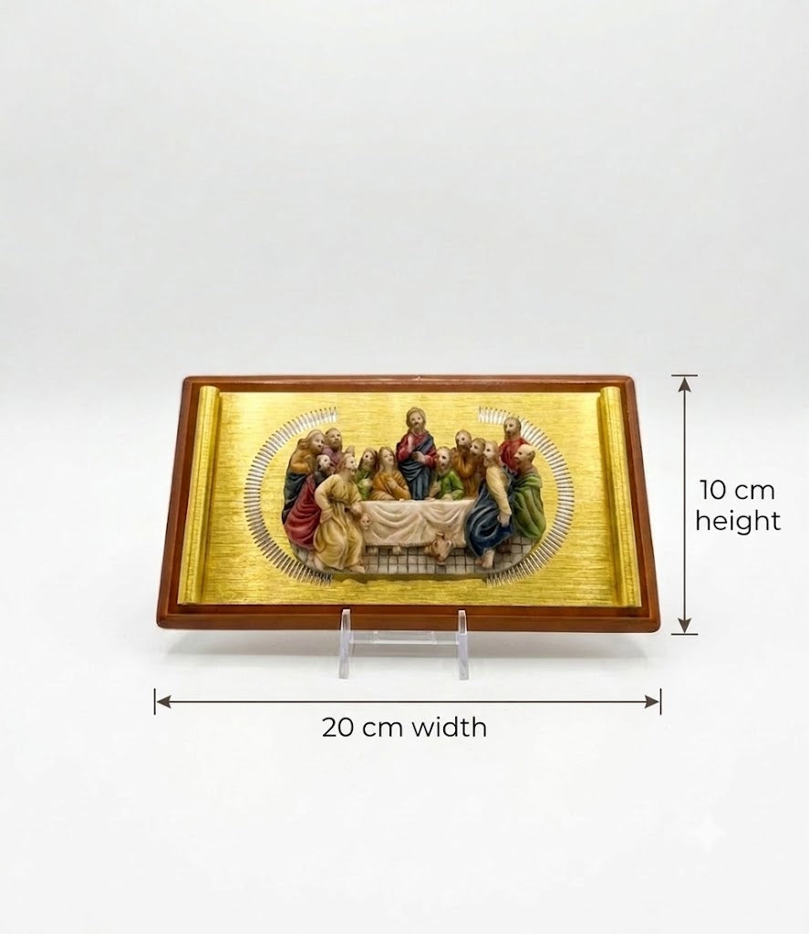 3D Relief Last Supper Plaque – Gold Accent Wooden Display ICN
