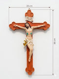 Traditional Hand-Painted Wall Crucifix - Ornate Clover-Tip Wood-Style Cross CRS
