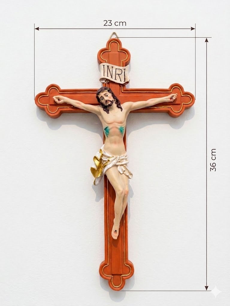 Traditional Hand-Painted Wall Crucifix - Ornate Clover-Tip Wood-Style Cross CRS