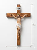 Rustic Solid Wood Wall Crucifix - Hand-Painted Jesus Christ Figure CRS