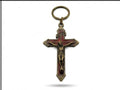 40051 Antique Bronze-Tone Red Enamel Crucifix Keychain