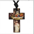 40037 Wooden Last Supper & Risen Christ Cross Pendant Necklace – Devotional Cord Pendant CNB