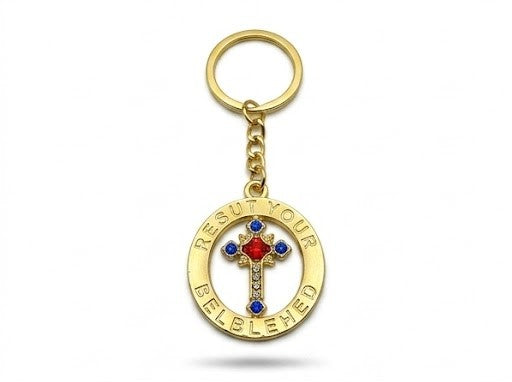 40042 Gold-Tone Rhinestone Circular Pendant Keychain – Decorative Religious