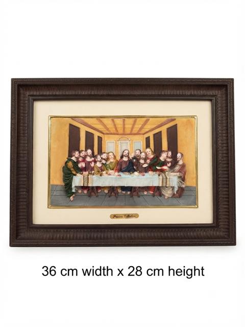 3D Relief Last Supper Framed Wall Art – Dark Wood Frame (36 × 28 cm) ICN